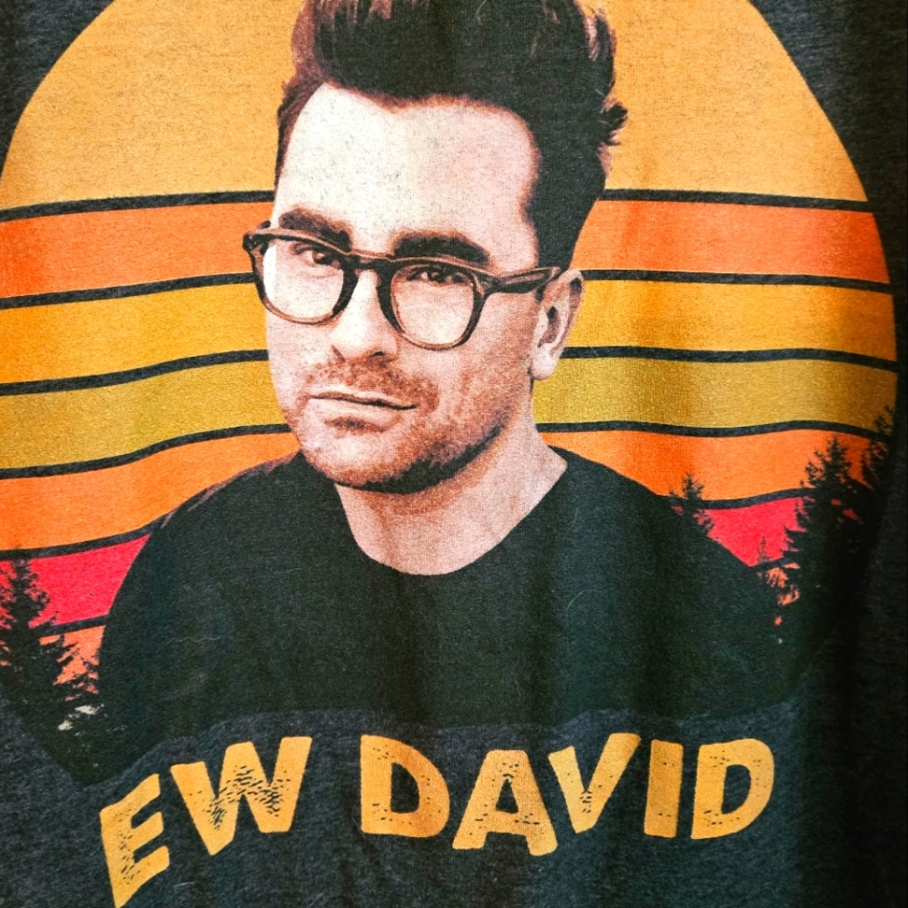 Women's Ew David Fitted TShirt Size Small Dark Gray Schitt's Creek